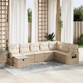 Set de sofás de jardín y cojines 8 piezas ratán sintético beige