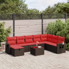 Set de sofás de jardín 9 pzas y cojines ratán sintético marrón