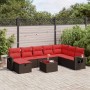 Set de sofás de jardín 9 pzas y cojines ratán sintético marrón