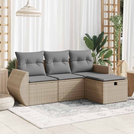 Juego de sofás jardín con cojines 4 pzas ratán sintético beige