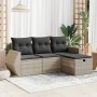 Set de sofás de jardín 4 pzas y cojines ratán sintético gris