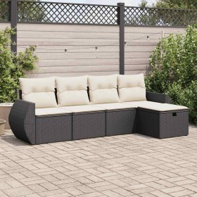 Set de muebles de jardín 5 pzas y cojines ratán sintético negro