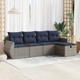 Juego de sofás jardín con cojines 5 pzas ratán sintético gris en Conjuntos de jardín | Comprar online en Foro24