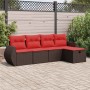 Set comedor de jardín 5 piezas y cojines ratán sintético marrón