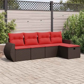 Set comedor de jardín 5 piezas y cojines ratán sintético marrón