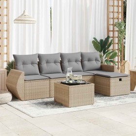 Juego de sofás jardín con cojines 6 pzas ratán sintético beige