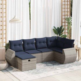 Set de muebles de jardín 6 pzas y cojines ratán sintético gris