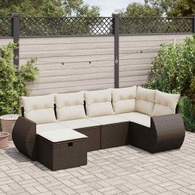 Set sofás de jardín 6 piezas y cojines ratán sintético marrón