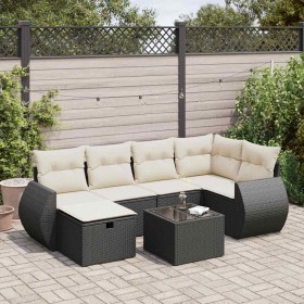 Set de sofás de jardín 7 pzas con cojines ratán sintético negro