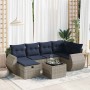 Set de sofás de jardín 7 pzas con cojines ratán sintético gris
