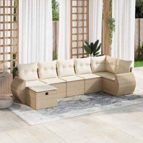 Set sofás de jardín 7 piezas y cojines ratán sintético beige Set sofás de jardín 7 piezas y cojines ratán sintético beige