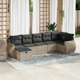 Set de sofás de jardín 7 pzas con cojines ratán PE gris claro