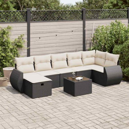Set de sofás de jardín y cojines 8 piezas ratán sintético negro