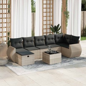 Set de sofás de jardín 8 pzas y cojines ratán sintético gris