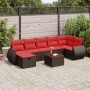 Set sofás de jardín 8 piezas y cojines ratán sintético marrón