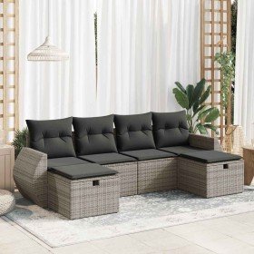 Set de muebles de jardín 6 pzas y cojines ratán sintético gris