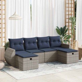 Set de muebles de jardín 6 pzas y cojines ratán sintético gris