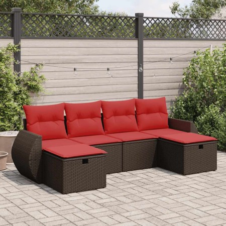 Set sofás de jardín 6 piezas y cojines ratán sintético marrón