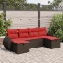 Set sofás de jardín 6 piezas y cojines ratán sintético marrón