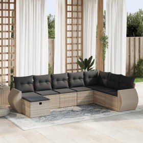 Set de sofás de jardín 8 pzas y cojines ratán sintético gris