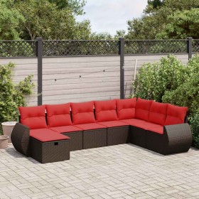 Set sofás de jardín 8 piezas y cojines ratán sintético marrón