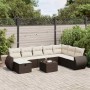 Set de sofás de jardín 9 pzas y cojines ratán sintético marrón