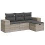 Set de sofás de jardín 4 pzas y cojines ratán sintético gris