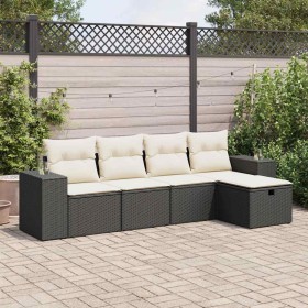 Set de muebles de jardín 5 pzas y cojines ratán sintético negro