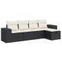Set de muebles de jardín 5 pzas y cojines ratán sintético negro