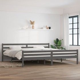 Gray solid wood bed frame 200x200 cm by vidaXL, Beds and slatted bases - Ref: Foro24-814841, Price: 102,54 €, Discount: %