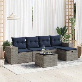 Set de muebles de jardín 6 pzas y cojines ratán sintético gris