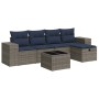Set de muebles de jardín 6 pzas y cojines ratán sintético gris