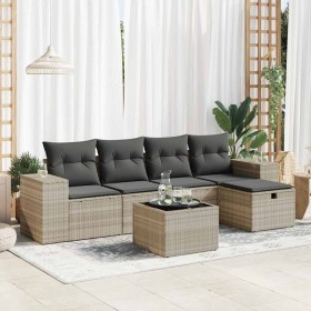 Set de sofás de jardín 6 pzas y cojines ratán sintético gris