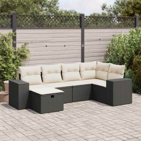Set de sofás de jardín 6 piezas y cojines ratán sintético negro