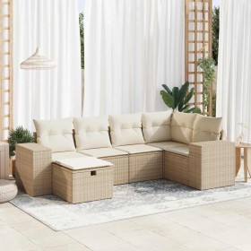 Juego de sofás jardín con cojines 6 pzas ratán sintético beige