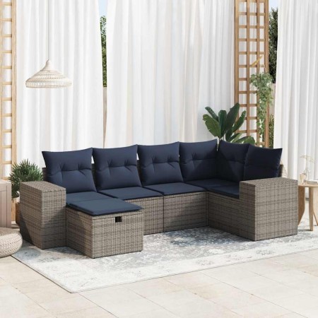 Set de muebles de jardín 6 pzas y cojines ratán sintético gris