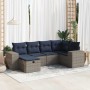 Set de muebles de jardín 6 pzas y cojines ratán sintético gris
