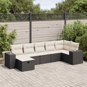 Set de sofás de jardín 7 pzas con cojines ratán sintético negro