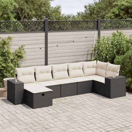 Set de sofás de jardín 7 pzas con cojines ratán sintético negro