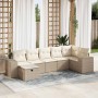 Set sofás de jardín 7 piezas y cojines ratán sintético beige