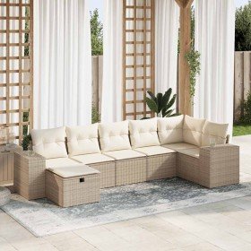 Set sofás de jardín 7 piezas y cojines ratán sintético beige en Conjuntos de jardín | Comprar online en Foro24