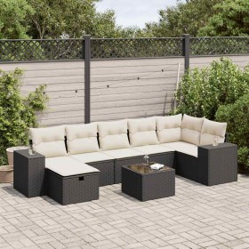Set de sofás de jardín y cojines 8 piezas ratán sintético negro