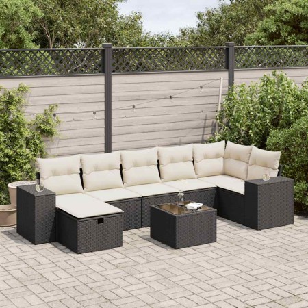 Set de sofás de jardín y cojines 8 piezas ratán sintético negro