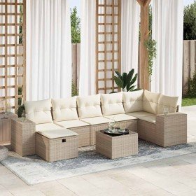 Set de sofás de jardín y cojines 8 piezas ratán sintético beige
