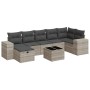 Set de sofás de jardín 8 pzas y cojines ratán sintético gris