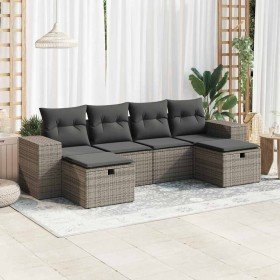 Set de muebles de jardín 6 pzas y cojines ratán sintético gris
