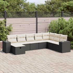 Set de sofás de jardín y cojines 8 piezas ratán sintético negro