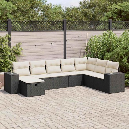 Set de sofás de jardín y cojines 8 piezas ratán sintético negro