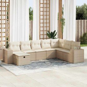 Set de sofás de jardín y cojines 8 piezas ratán sintético beige