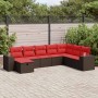 Set sofás de jardín 8 piezas y cojines ratán sintético marrón